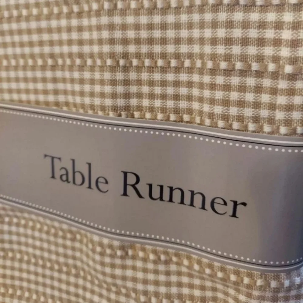 Pier 1 Imports Gingham Cotton Table Runner in Stone 72 x 14 BNWT SO Retired